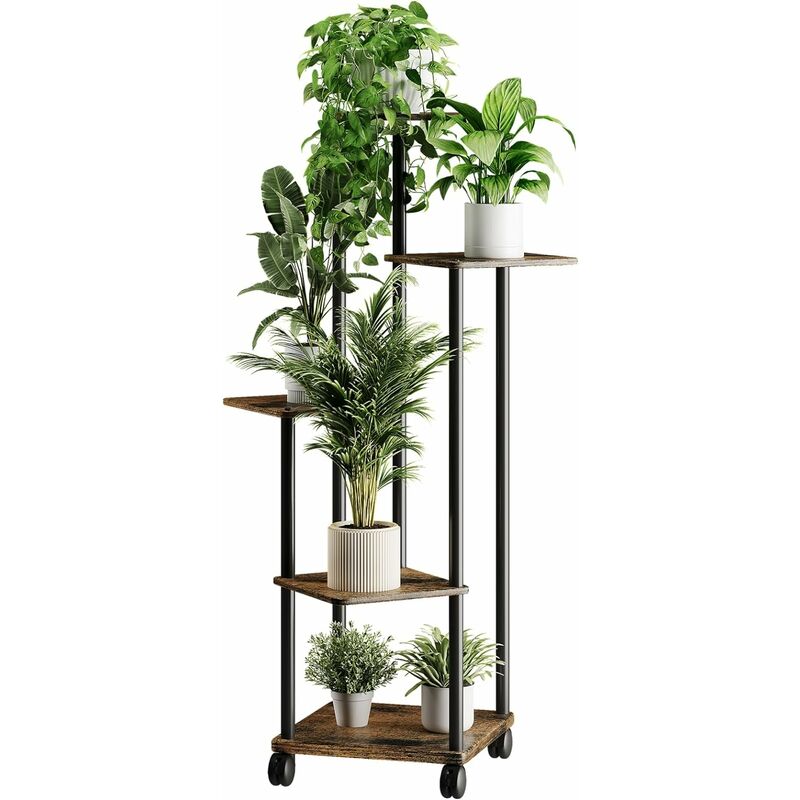 Forehill - tagère d'angle en bois à 5 niveaux pour plantes, Étagère à plantes avec roulettes en option, Étagère de rangement pour balcon, jardin,