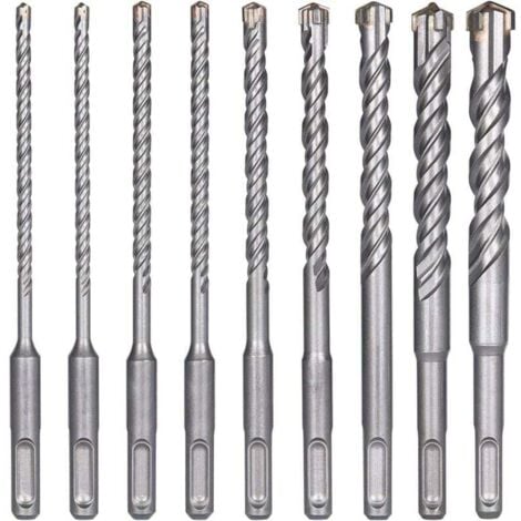 FOREHILL Forets à béton, 9 pièces (5 mm 16 x 160 mm), foret à percussion électrique SDS-Plus pour perceuse à percussion, forets croisés pour brique, pierre, naturel, métal