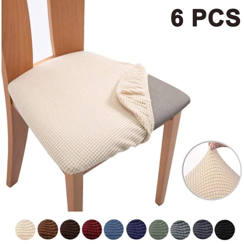 Forehill - Housse de coussin pour chaise de bureau Coussin de siège carré Beige 6 pièces
