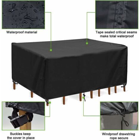 Forehill – Housse de protection pour table de jardin rectangulaire 250x110x90cm – Tissu oxford imperméable et résistant aux UV – Cordon d'ourlet élastique