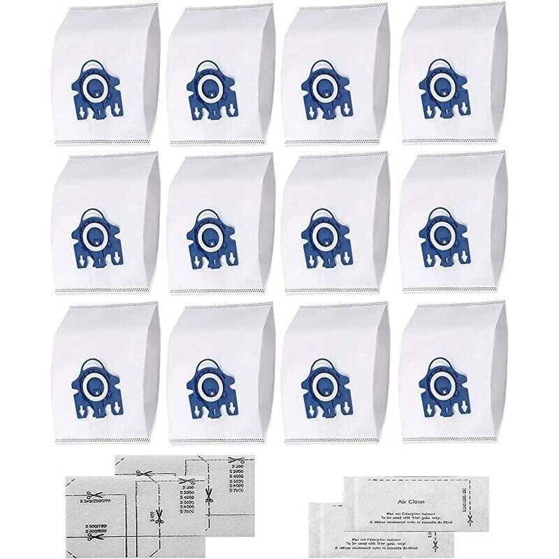 Forehill - HyClean 3D fjm Sac d'Aspirateur pour Miele (12 sacs, 2 filtre pour moteur, 2 filtre évacuation) Sac d'Aspirateur pour Miele gn Pack xxl,