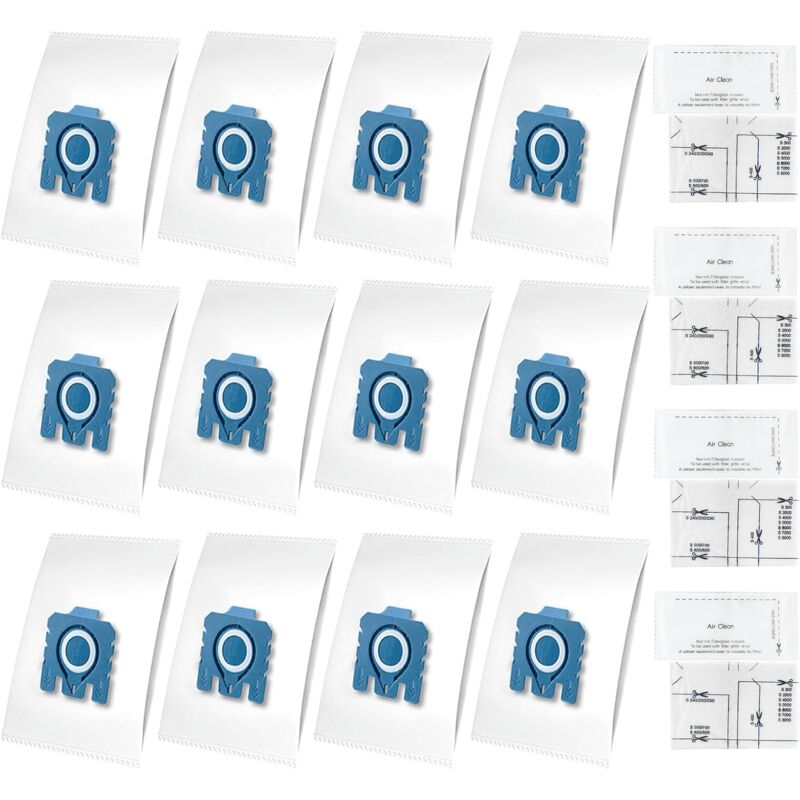 HyClean 3D fjm Sac d'Aspirateur pour Miele (12 sacs, 2 filtre pour moteur, 2 filtre évacuation) Sac d'Aspirateur pour Miele gn Pack xxl, Alternative