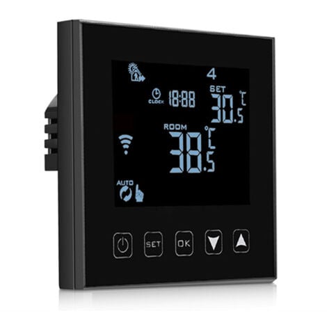 FOREHILL Intelligent Thermostat WiFi Connecté pour Chaudiere gaz/Eau 90-240v,Thermostat de chaudière Programmable Noir