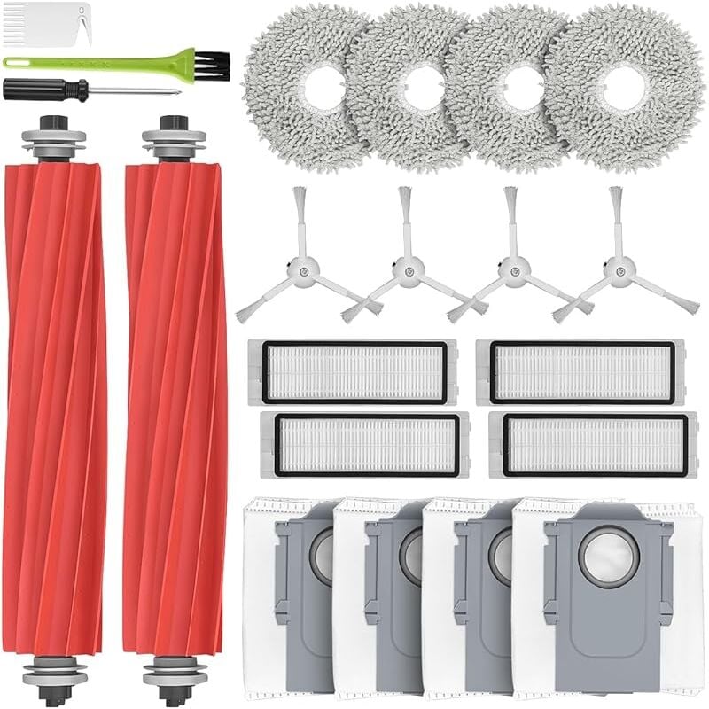 Forehill - Kit accessoires pour Roborock q Revo, Pièces de Rechange avec 2 Brosse Principale, 4 Chiffons de Vadrouille, 4 Sacs à Poussière, 4