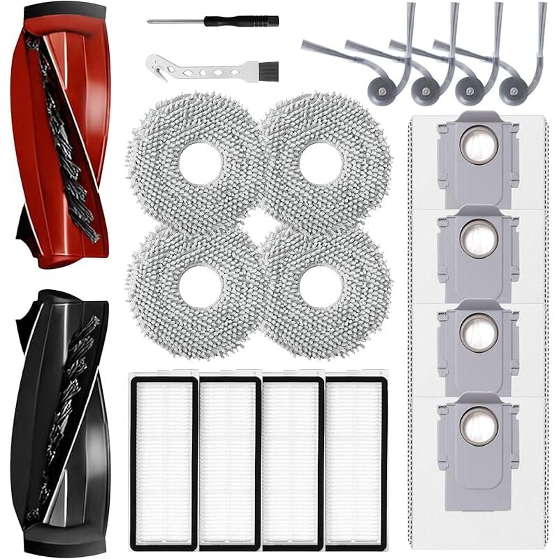 Kit accessoires pour Roborock Qrevo Curve/Qrevo Edge aspirateur robot, 1 kit de brosse principale, 4 filtres hepa, 4 Chiffons, 4 s - Forehill