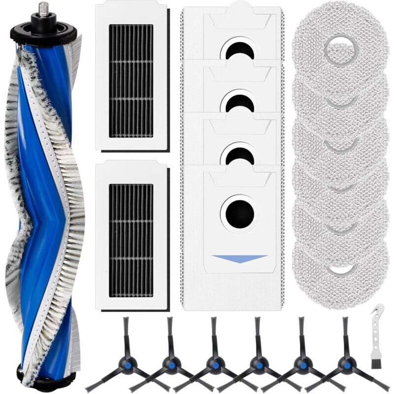 Kit d'accessoires pour aspirateur robot ecovacs deebot X5 Omni avec 1 brosse à rouleau, 2 filtres hepa, 6 lingettes, 4 sacs à poussière, 6 brosses