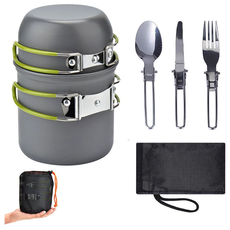 Forehill - Kit de Casserole Camping, Mini Batterie Cuisine Camping avec Réchaud Camping, 1-4 Personne Portable Cuisson Cuisine Réchaud pour Extérieur