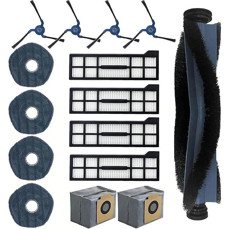 Kit de Remplacement pour eufy X10 Pro Omni Aspirateur Robot, 1 Brosse Principale, 4 Filtres Hepa, 2 Sacs à Poussière, 4 Lingettes, - Forehill