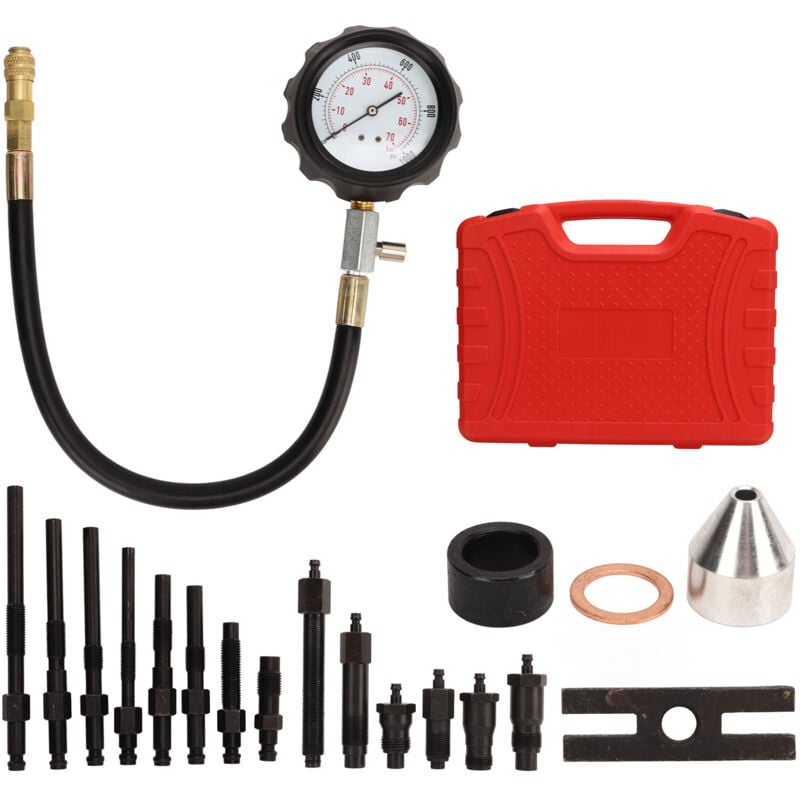 Kit de testeur de compression de moteur 19 pièces 9 bougies de préchauffage 4 adaptateurs d'injecteur manomètre de pression de cylindre diesel pour