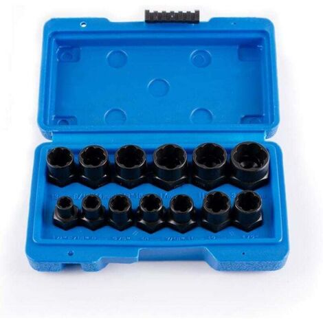 FOREHILL Kit d'extraction d'écrous Extracteur d'écrou Douille d'extraction de vis 6–19 mm, jeu d'extracteurs 13 pièces