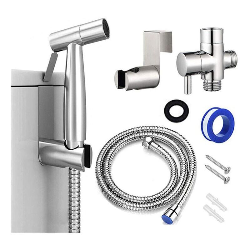 Kit Douchette wc,Pomme de Douche Pour le Nettoyage de la Salle de Bain, Pulvérisateur pour L'hygiène PersonnQuotidienne, Jeu de Tuyaux Mural (Argent)