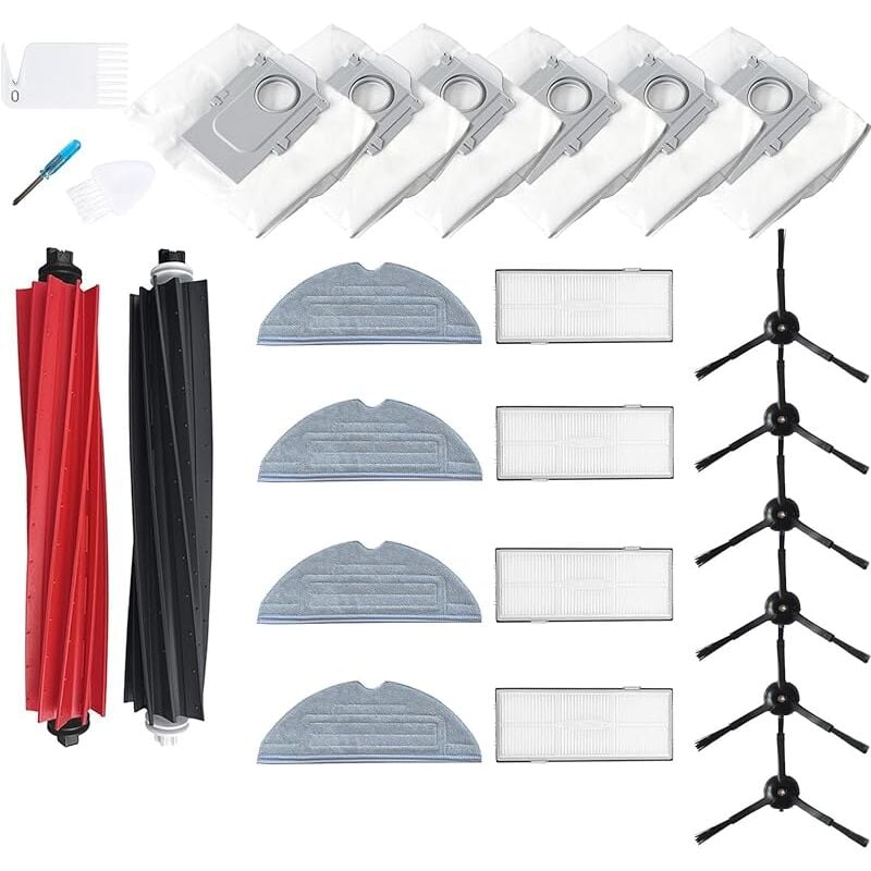 Forehill - Kit Pièces rechange Compatible pour Roborock S8 S8 Plus Pro Ultra 4 filtres,6 brosses latérales, 4 Chiffons de vadrouille,1 bross