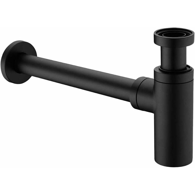 Laiton Siphon de Lavabo, Universel Syphon Design 1 1/4 x 32mm, Réglable Anti Odeur, Noir Mat - Forehill