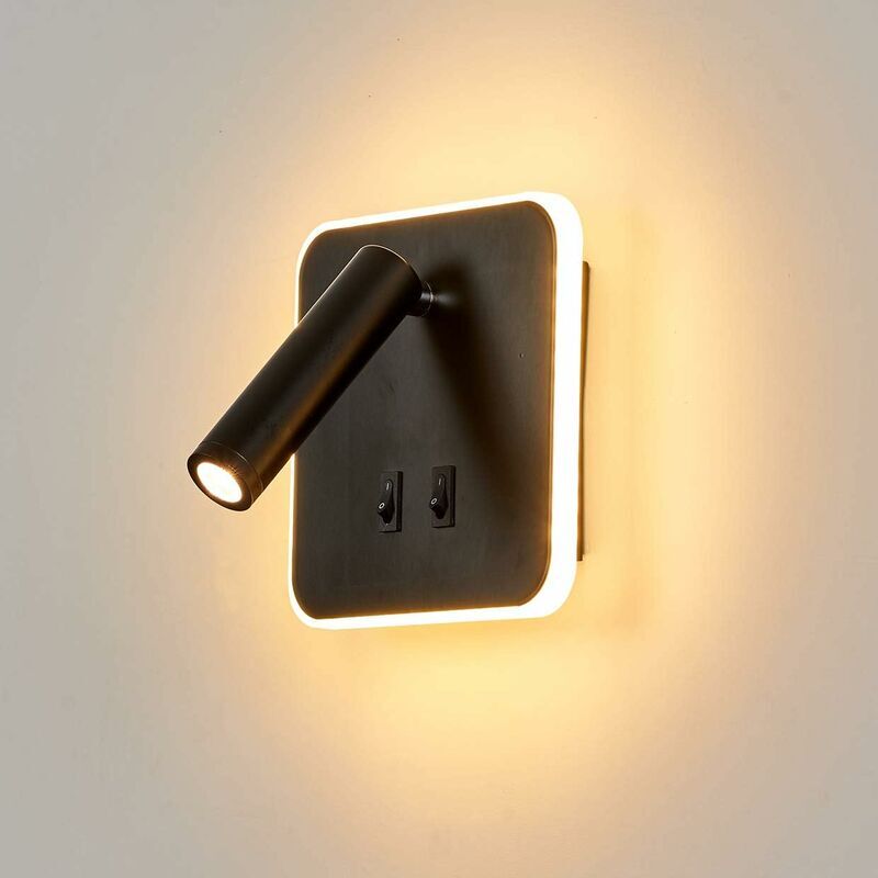 Lampe de chevet led lampe de lecture applique rotative multifonctionnelle avec interrupteur B038 carré noir lumière chaude - Forehill