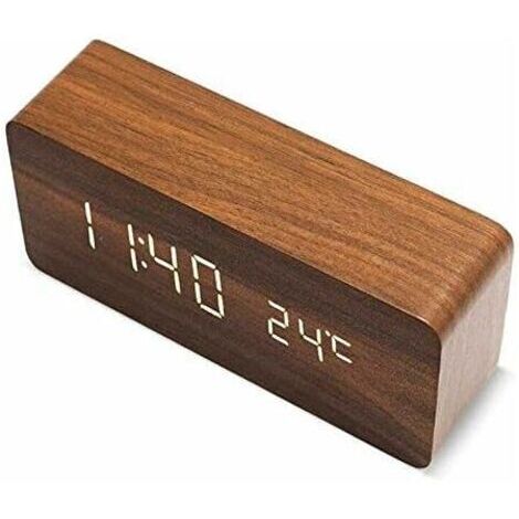 FOREHILL LED horloge en bois horloge électronique en bois lumineux muet température double affichage ET010 rectangulaire marron lumière blanche