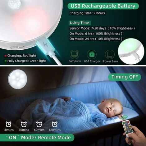 FOREHILL LED-Schranknachtlicht, USB-aufladbar, 6er-Pack kabellose Nachtlichter mit Touch- und Fernbedienung, einstellbare Helligkeit, elektrisches Kleiderschranklicht