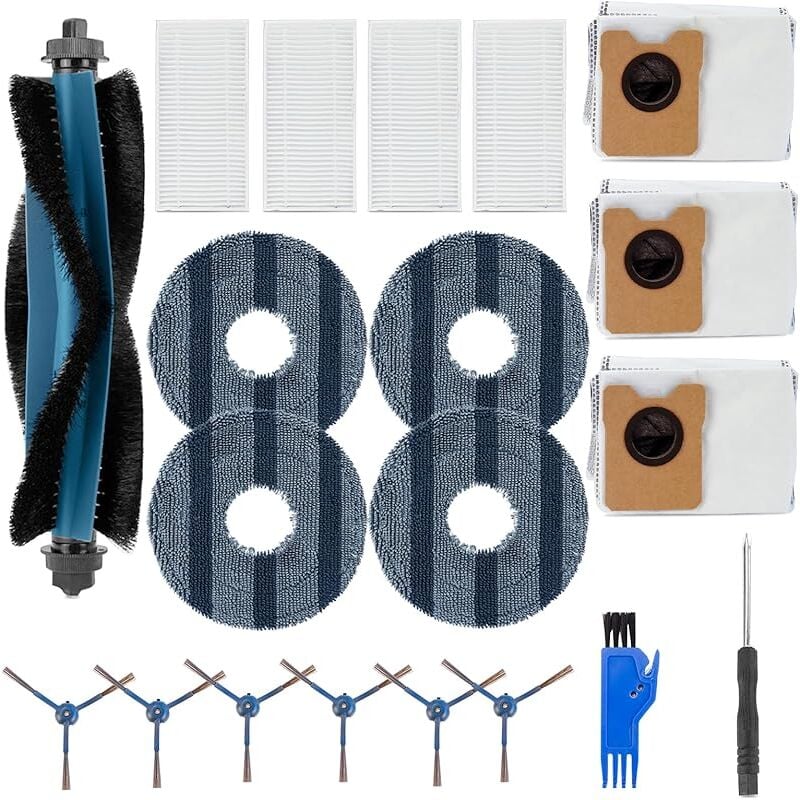 Lot de 20 kits de rechange pour aspirateur Eufy Omni C20, 1 brosse principale, 4 filtres hepa, 6 brosses latérales, 4 tampons en t - Forehill