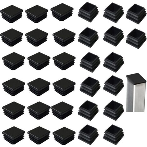 FOREHILL  Lot de 32 bouchons à lamelles pour tubes carrés 40 x 40 mm, carrés en plastique noir, bouchons carrés pour produits métalliques/chaises/canapés/tables
