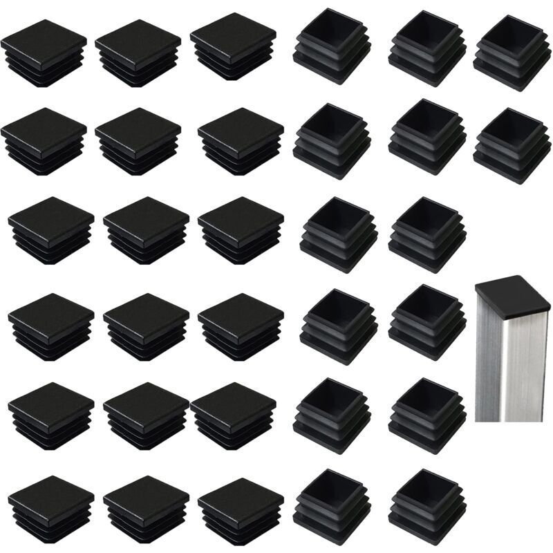 Lot de 32 bouchons à lamelles pour tubes carrés 40 x 40 mm, carrés en plastique noir, bouchons carrés pour produits