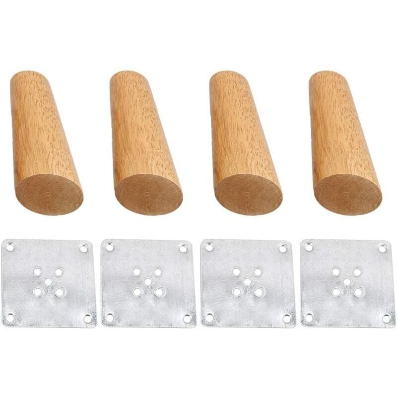 Forehill - Lot de 4 pieds de meubles en bois massif incliné 15cm, Pieds de rechange avec plaque de montage et vis pour canapé, tv, lit, table à manger