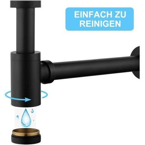 FOREHILL Messing-Waschbeckensiphon, universelles Siphon-Design 1 1/4 x 32 mm, verstellbar, geruchsdicht, matt schwarz