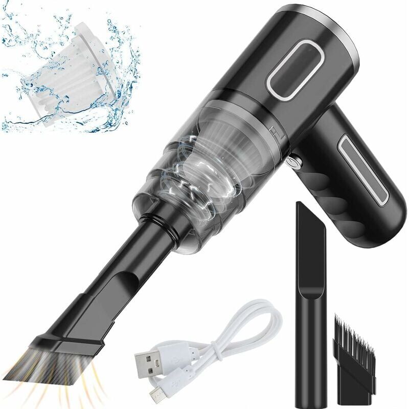 Forehill - Mini Aspirateur a Main Voiture sans Fil, Portable, Rechargeable par usb, 290000 pa, 28W, 36V, Pinceau, Pointe de Buse Plate Étendue,