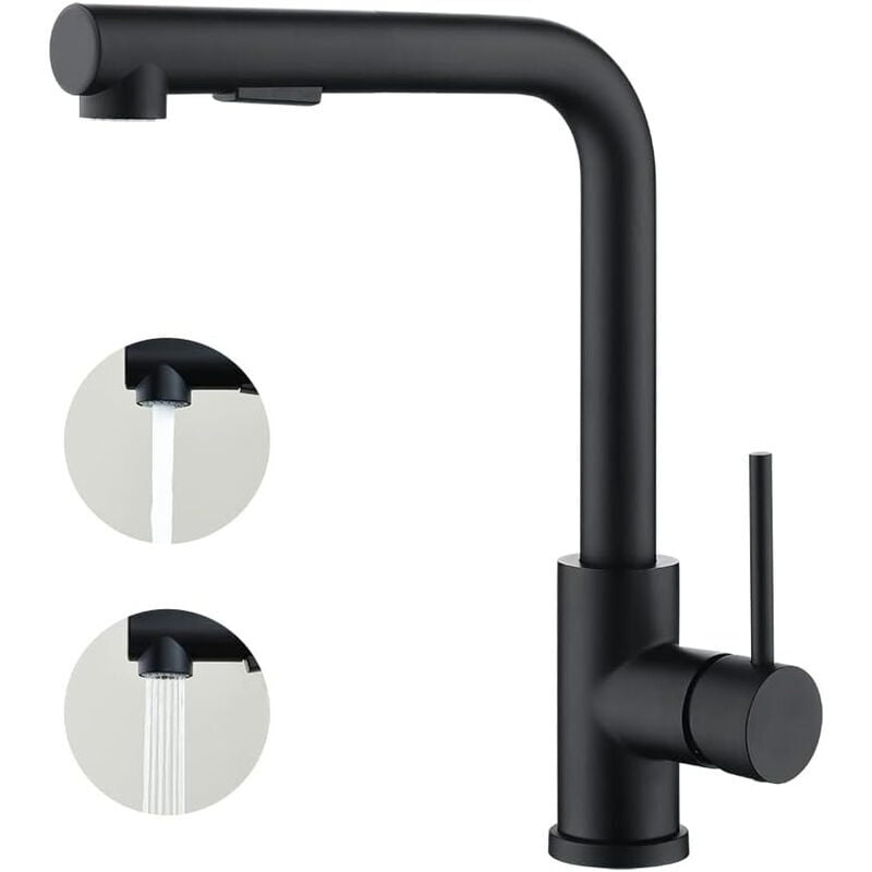 Forehill - Mitigeur de cuisine avec douchette extractible, Monocommande, Rotation à 360°, 2 modes de pulvérisat Robinet d'évier cuisine - Noir