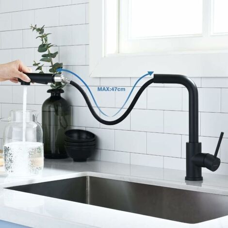 FOREHILL Mitigeur de cuisine avec douchette extractible, Monocommande, Rotation à 360°, 2 modes de pulvérisat Robinet d'évier cuisine - Noir