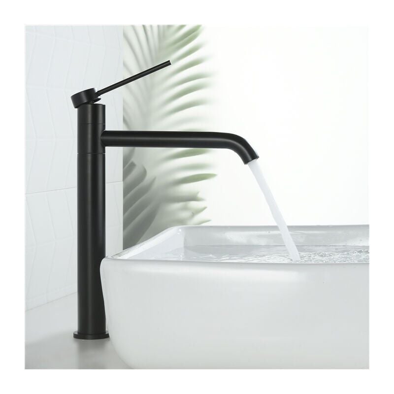 Forehill - Mitigeur de Lavabo Noir Mat Robinet Salle de Bain Haut Bec Pivotant 360°pour Vasque Robinet en Inox SS304 pour Salle de Bain Design Moderne