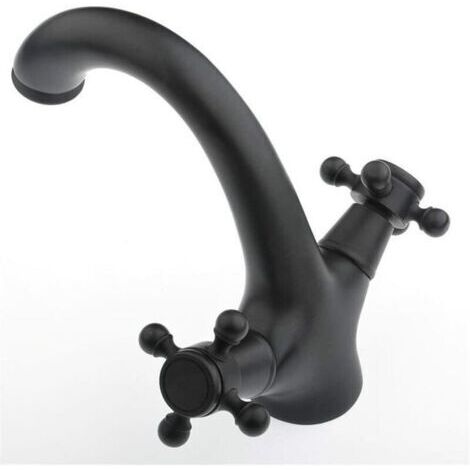 FOREHILL Mitigeur de Lavabo Vasque Robinet Salle de Bain Robinetterie Lavabo Retro Bronze huilé noir l'eau chaude et froide levier unique