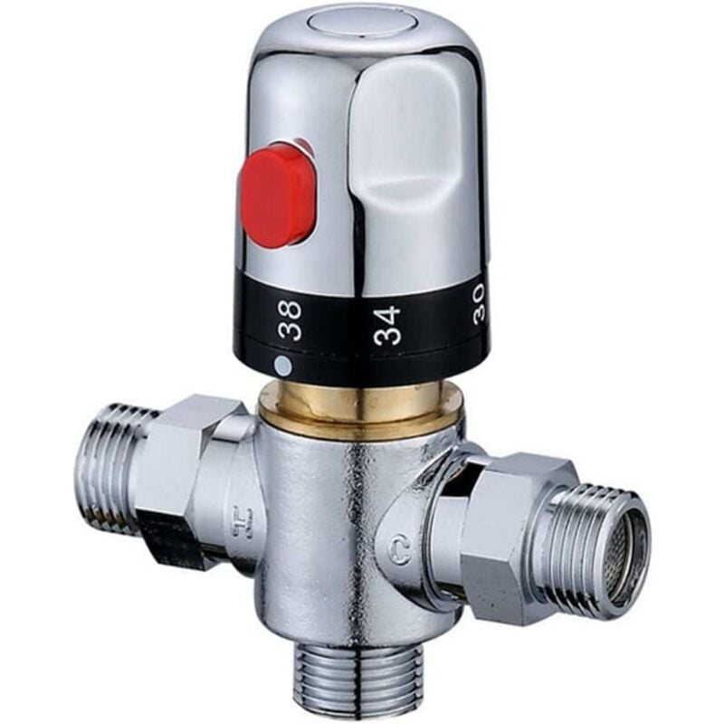 Forehill - Mitigeur Thermostatique G1/2 Contrôle de Température de l'eau Régulateur d'eau Froide Chaude pour Système de Douche Laiton Massif Sans
