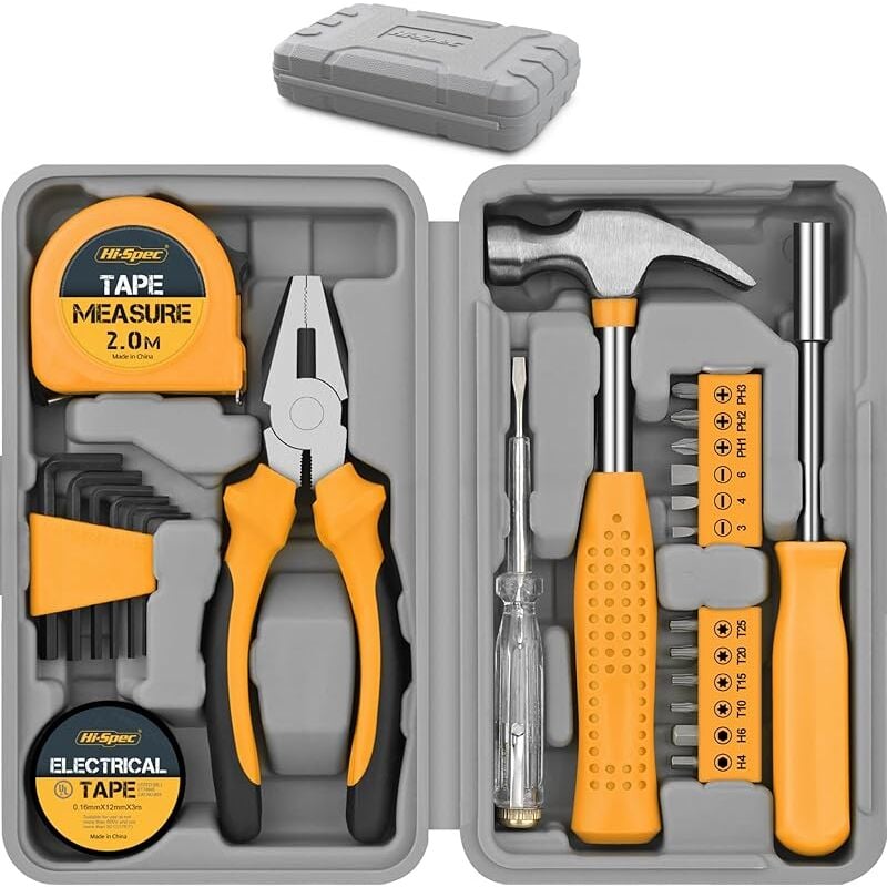 Outils diy 24pc Jaune. Petite Boîte à Outils Idéale pour Débutants, pour la Maison & le Bureau - Forehill