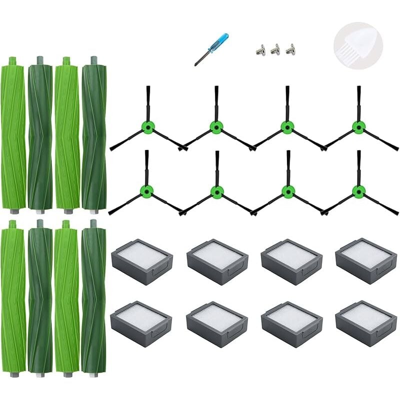 Forehill - Pièces de Rechange Compatible pour Roomba e i j Séries i7 i7+ i3 i3+ i4+ i6 i6+ i8 i8+ j7 j7+ j9 j9+ E5 E6, 4 Brosses à Poils, 8