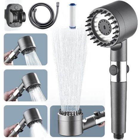 FOREHILL Pommeau de Douche Haute Pression, Douche Salle de Bain 4 Modes Réglable, Anti Calcaire Douchette Massant avec Stop Eau, Économie d&39Eau, (C)