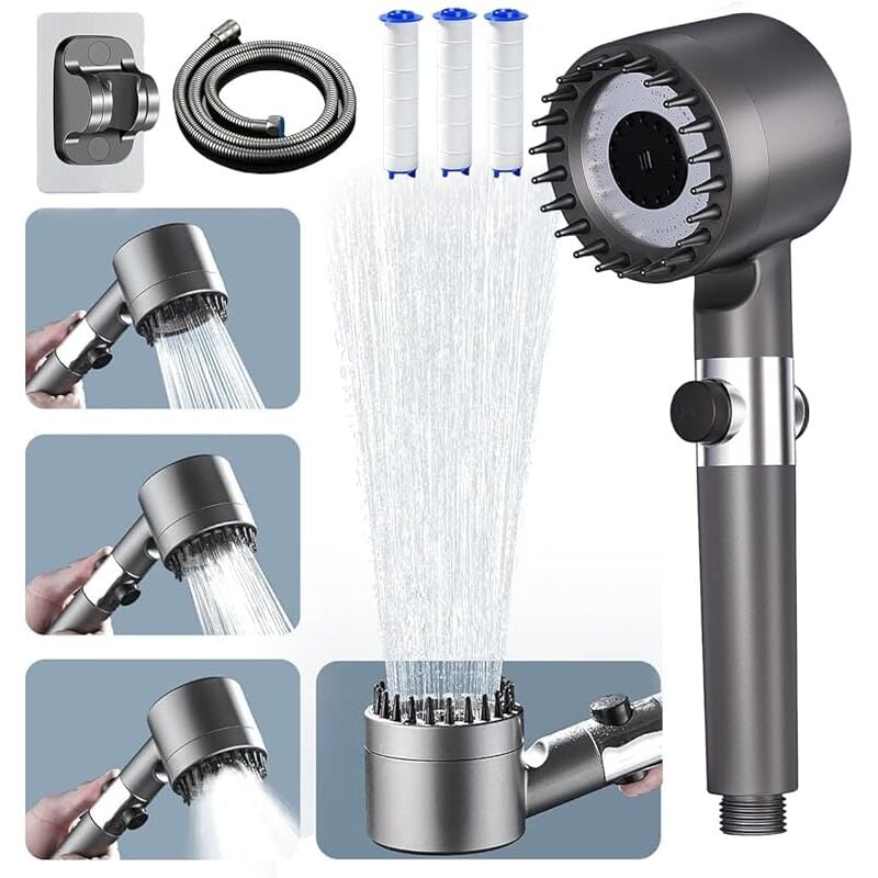 Forehill - Pommeau de Douche Haute Pression, Économique en Eau avec 4 Modes, Support de Douche et Tuyau de 1,5 m
