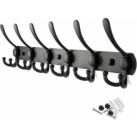 FOREHILL Porte-manteau mural en acier inoxydable Porte-manteau à crochet robuste Porte-serviettes (6 crochets, noir)