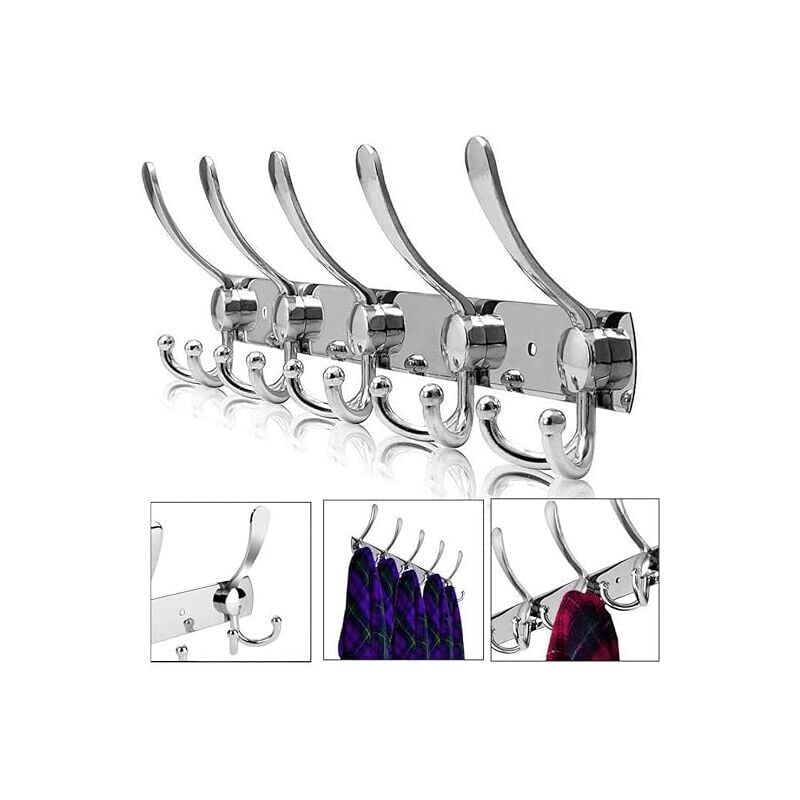 Forehill - Porte Manteau Mural, Patères Porte Manteaux en Acier Inoxydable, Crochets pour Manteaux Serviettes Peignoirs (Argent Crochets)