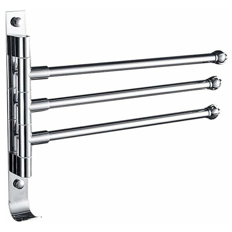 FOREHILL Porte-Serviette Pivotant Mural En Acier Inoxydable - 3 Tiges - Avec Crochet et Capuchon Antidérapant - Étanche - Argenté - Pour Salle de