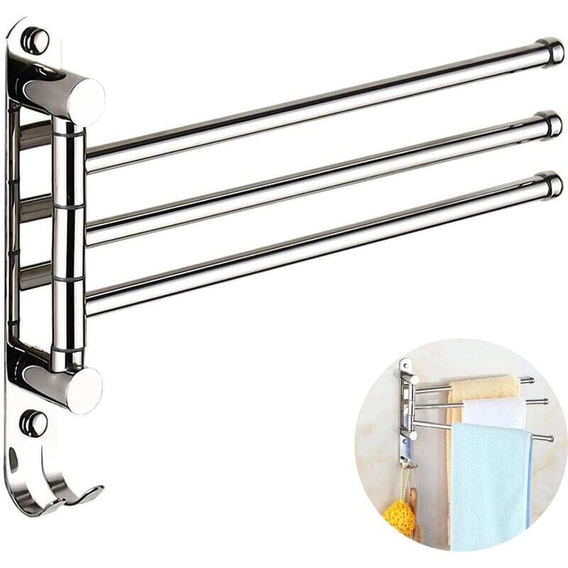 Forehill - Porte-serviette pivotant mural en acier inoxydable, bras de tige de serviette de bain, salle de bain / cuisine pivotant porte-serviettes