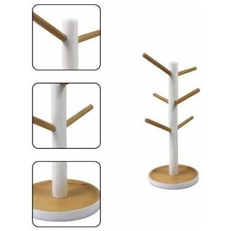 FOREHILL Porte-Tasses Arbre, Arbre à Mugs avec 6 Crochets de Rangement,Support de Tasse en Bois Amovible pour Organisateur de Tasses de Cuisine, Séchage de Tasse à Café(1Pcs,blanc)