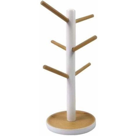 FOREHILL Porte-Tasses Arbre, Arbre à Mugs avec 6 Crochets de Rangement,Support de Tasse en Bois Amovible pour Organisateur de Tasses de Cuisine, Séchage de Tasse à Café(1Pcs,blanc)