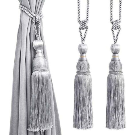 FOREHILL Rideau de tennis en fil d'or suspendu boule suspendue rideau d'oreille sangle de gland 2 gris argent