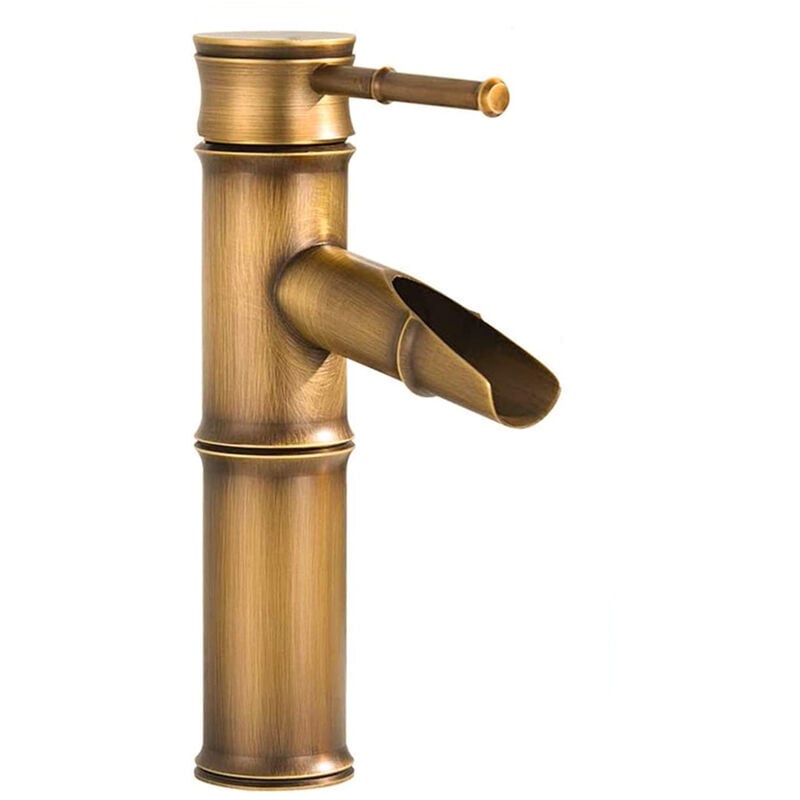 Robinet Cascade de Salle de Bain Mitigeur de Lavabo Cuisine Rétro Forme de Bambou Eau Chaude et Froide Réglable Bronze - Forehill