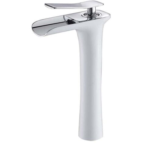 FOREHILL Robinet Cascade Moderne pour Salle de Bain Robinet Mitigeur Monocommande de Lavabo Chaud et Froid Réglable Blanc