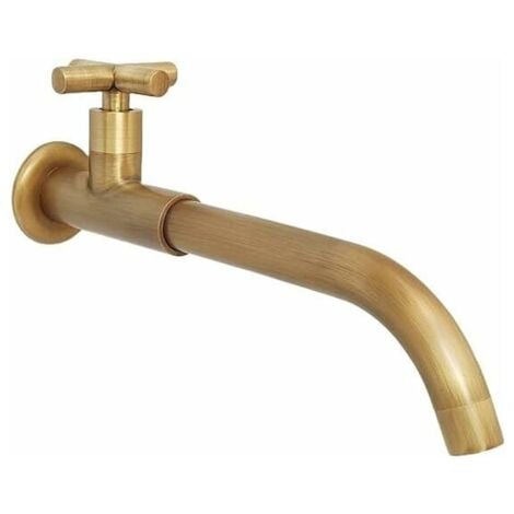 FOREHILL Robinet de Mural Eau Froide Laiton, Robinet de Jardin Long Antique, Pivotant à 360° Mélangeur avec Croix Poignée pour Cuisine évier à Vadrouille Piscine de Lavage, Bross