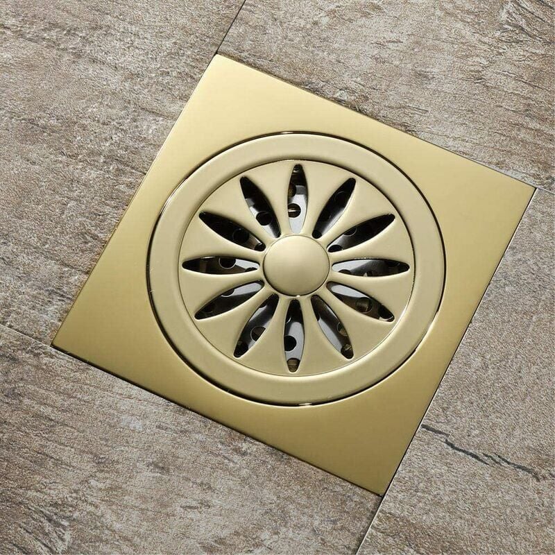 Forehill - Siphon de sol de salle de bain en cuivre doré carré rond 10,2 cm