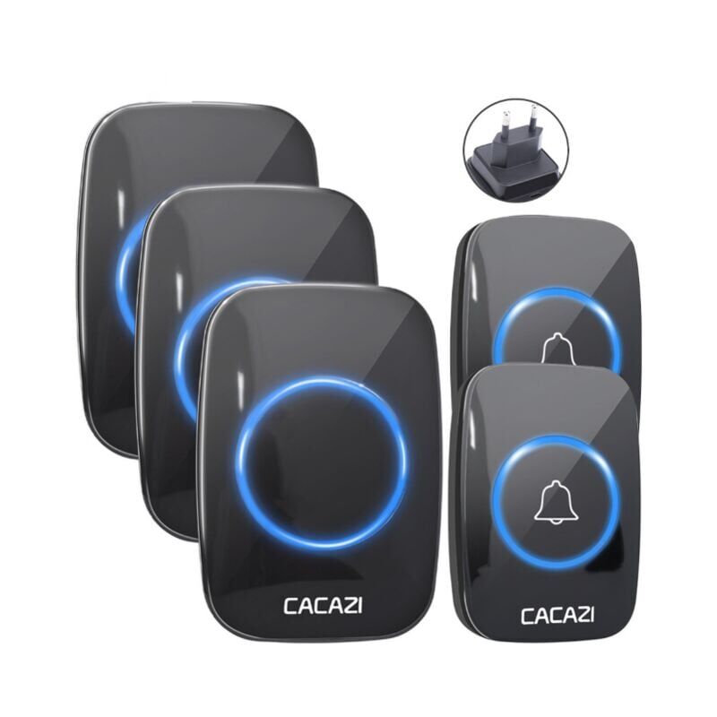 Forehill - Sonnette sans Fil,Carillon sans Fil Exterieur Etanche 300M de Portée 58 Mélodies au 5 Niveau Volume 2 Emetteurs et 3 Récepteurs