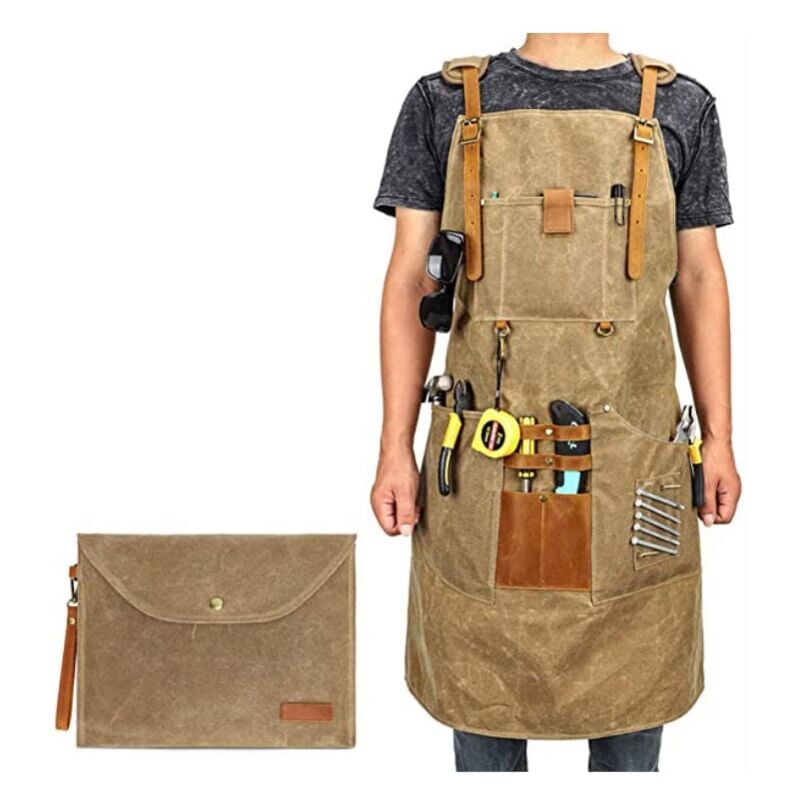 Forehill - Tablier de travail en toile cirée pour homme et femme avec poche et bretelles rembourrées, boucle à dégagement rapide, tablier réglable