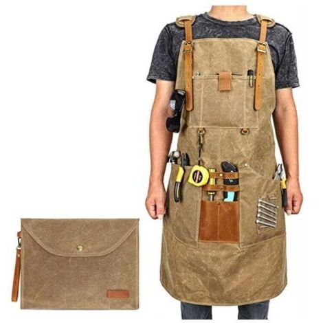 FOREHILL Tablier de travail en toile cirée pour homme et femme avec poche et bretelles rembourrées, boucle à dégagement rapide, tablier réglable jusqu'à XXL