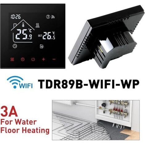 FOREHILL Thermostat Connecté WiFi Maison Connectée Thermostat pour Plancher Chauffant à Eau Thermostats d&39ambiance Programmables sans Fil Compatible FOREHILL, Google Home 3A,Noir